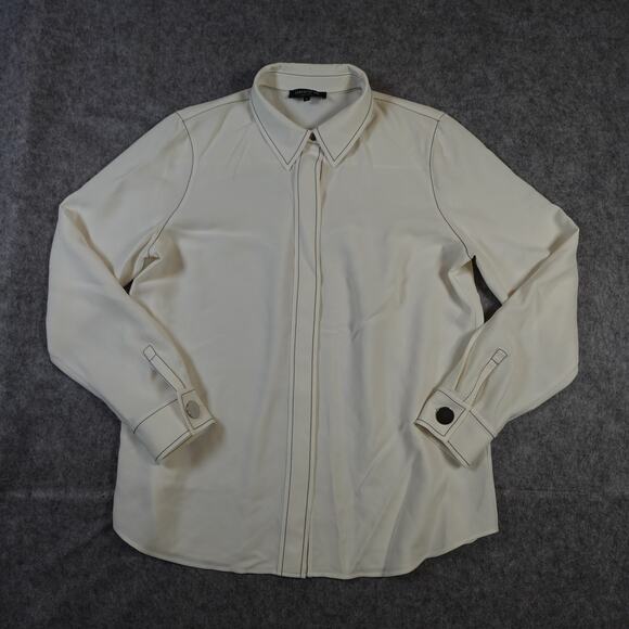 Lafayette 148 Top Womens Large Button Front Shirt Contrast Stitching Long Sleeve - Picture 1 of 9